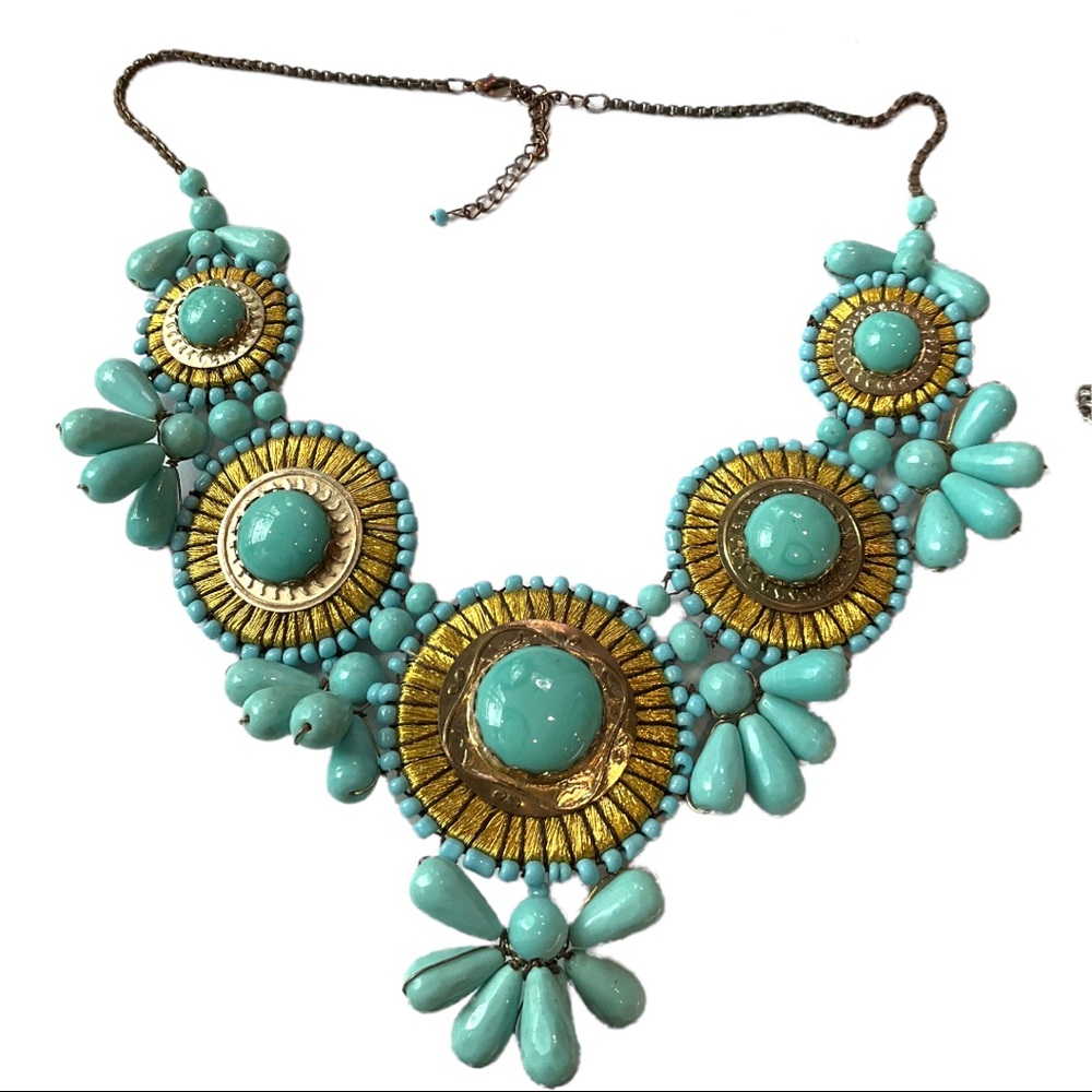 Statement faux turquoise boho necklace
